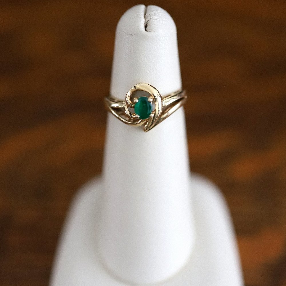 VINTAGE GENUINE LUXURIOUS NATURAL COLOMBIAN EMERALD RING 14K YELLOW GOLD